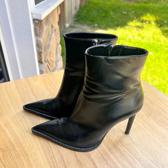 Zara Black Rhinestone Pointed Toe Ankle Booties Size EU 37 US 6.5 Patent Leather - Picture 3 of 9